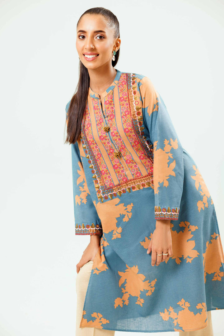 Printed Embroidered Blue & Karandi Winter Suit