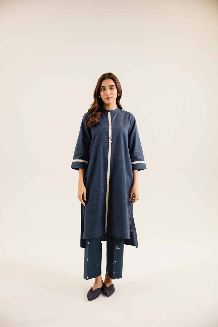 2 Piece Printed Navy Khaddar Winter Suit