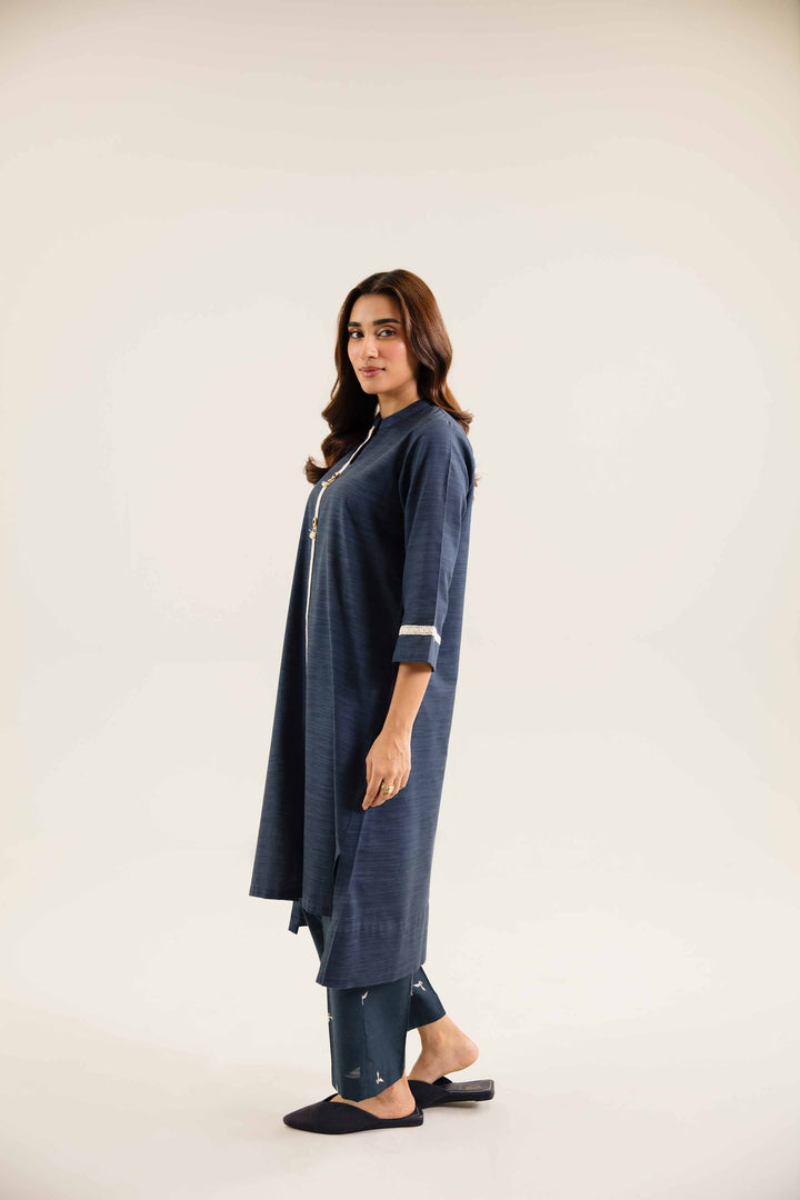 2 Piece Printed Navy Khaddar Winter Suit