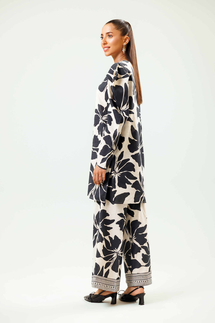 2 Piece Printed Black & White Karandi Winter Co-Ord Set