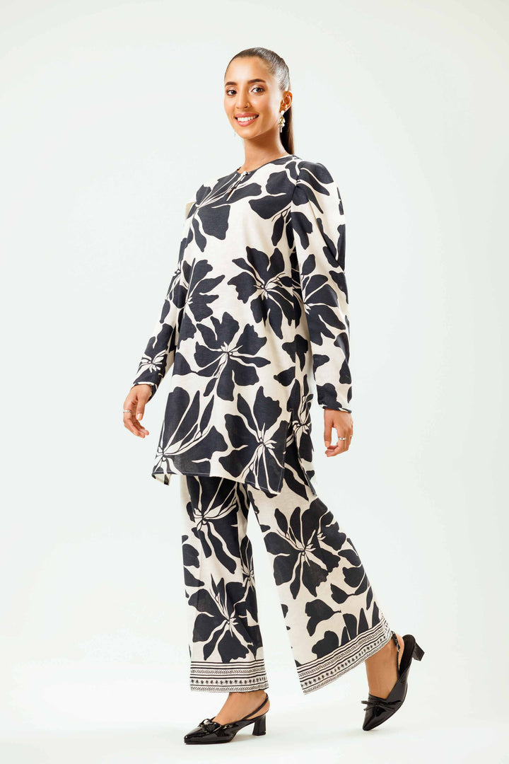 2 Piece Printed Black & White Karandi Winter Co-Ord Set