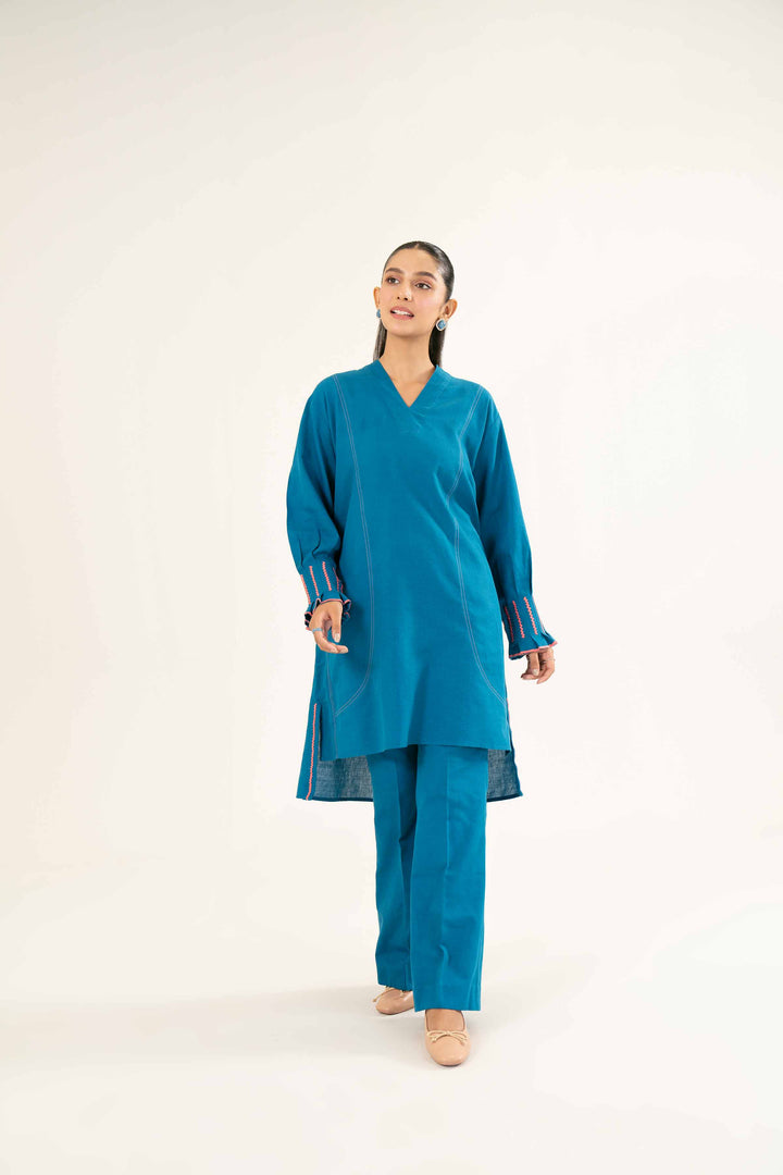 Blue Embroidered Khaddar Suit