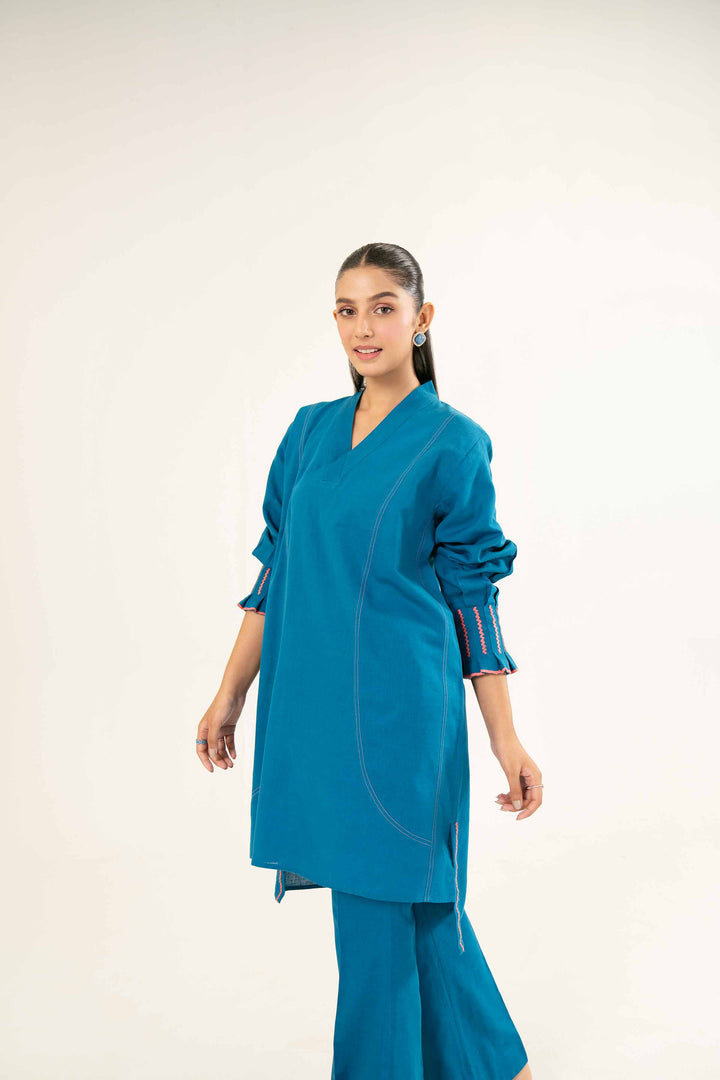 Blue Embroidered Khaddar Suit