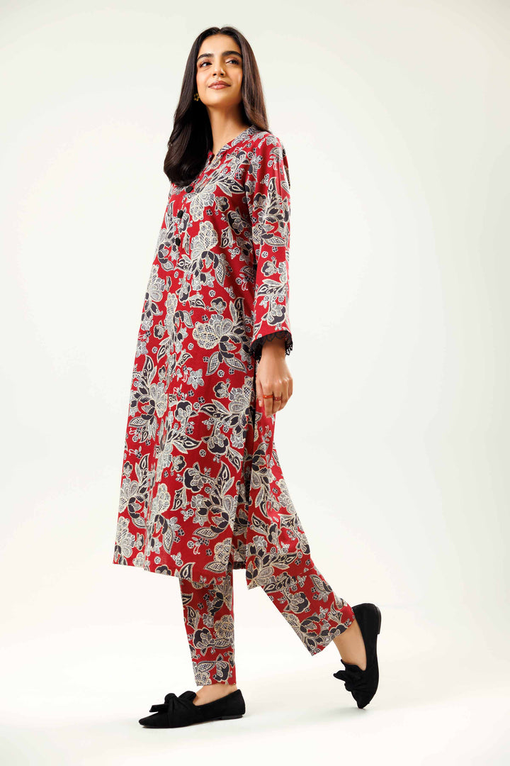 2 Piece Printed Maroon Karandi Winter Co-Ord Set