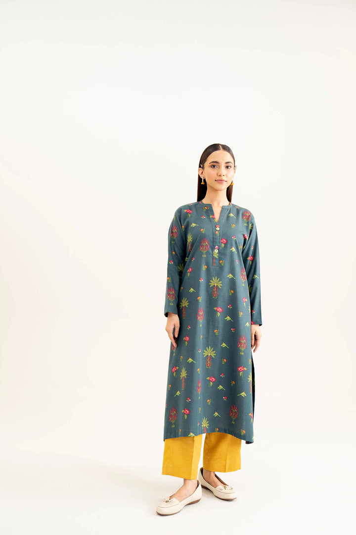 2 Piece Green & Yellow Printed Karandi Winter Suit