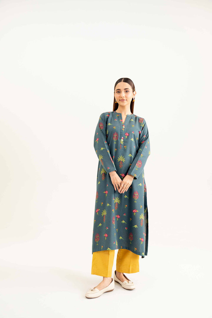 2 Piece Green & Yellow Printed Karandi Winter Suit