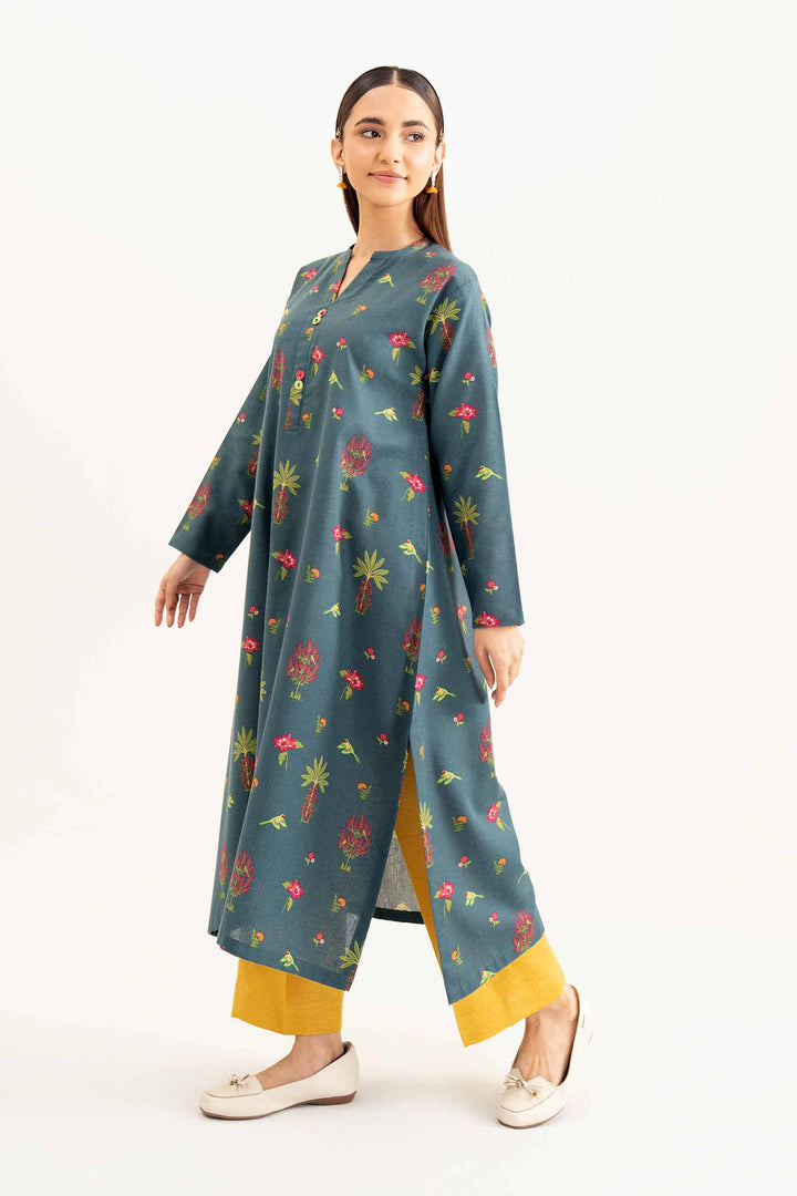 2 Piece Green & Yellow Printed Karandi Winter Suit