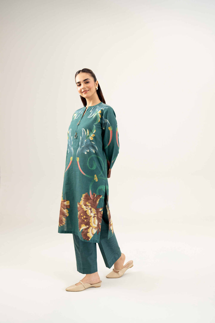 2 Piece Printed Green Winter Khaddar Suit