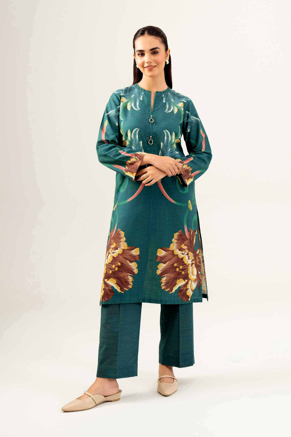 2 Piece Printed Green Winter Khaddar Suit