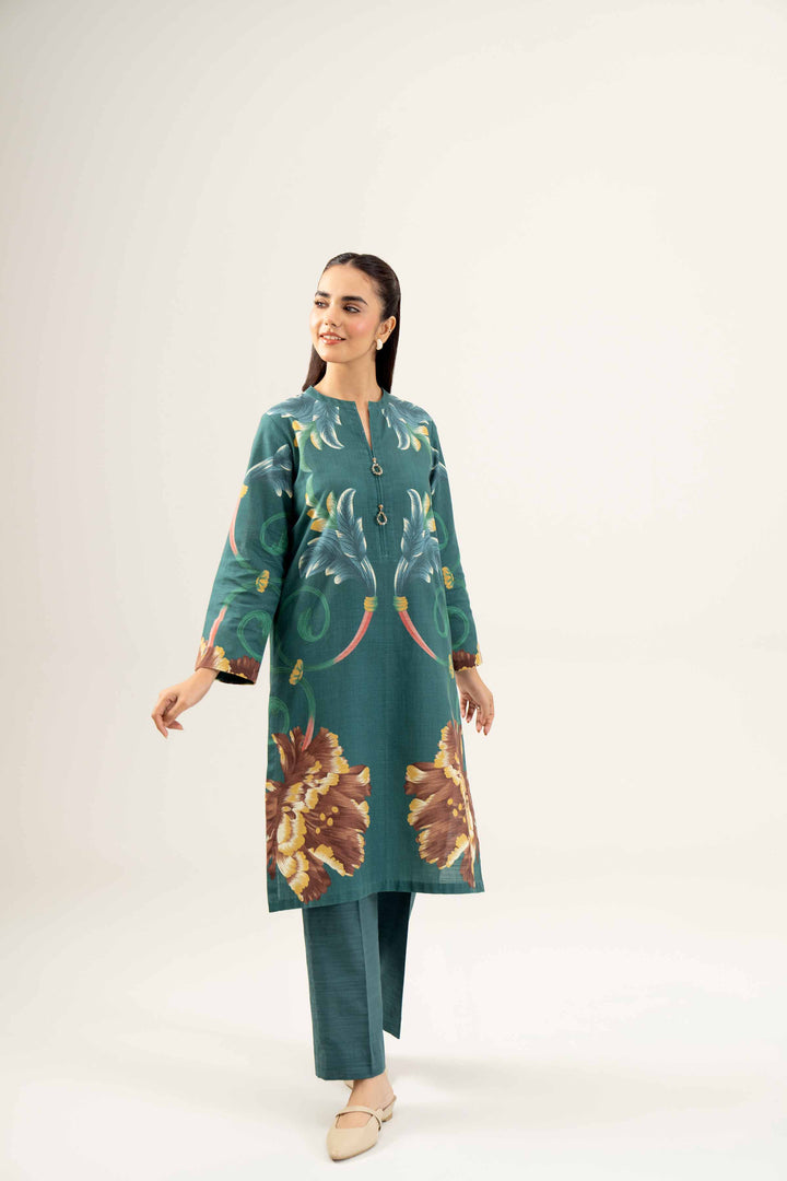 2 Piece Printed Green Winter Khaddar Suit