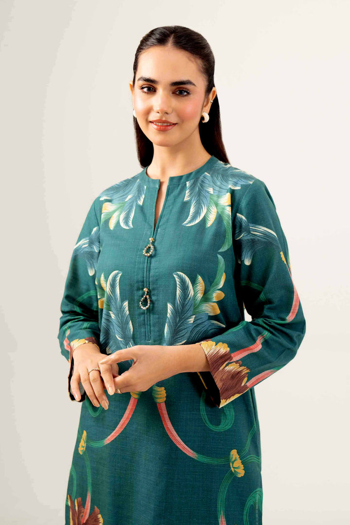 2 Piece Printed Green Winter Khaddar Suit