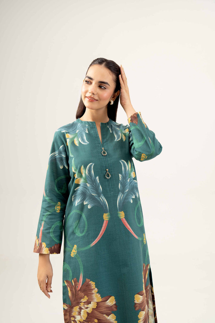 2 Piece Printed Green Winter Khaddar Suit