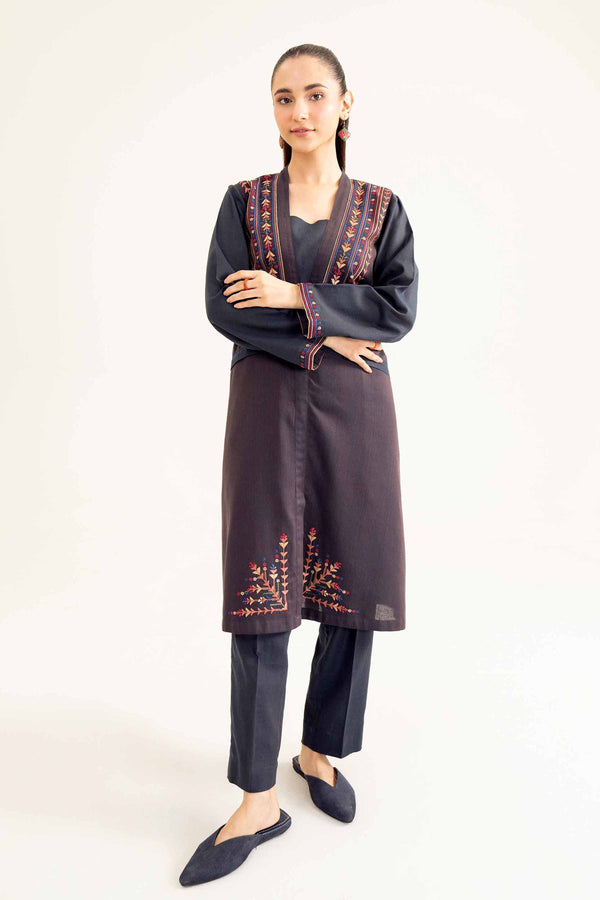 Yarn Dyed Navy Embroidered Winter Suit