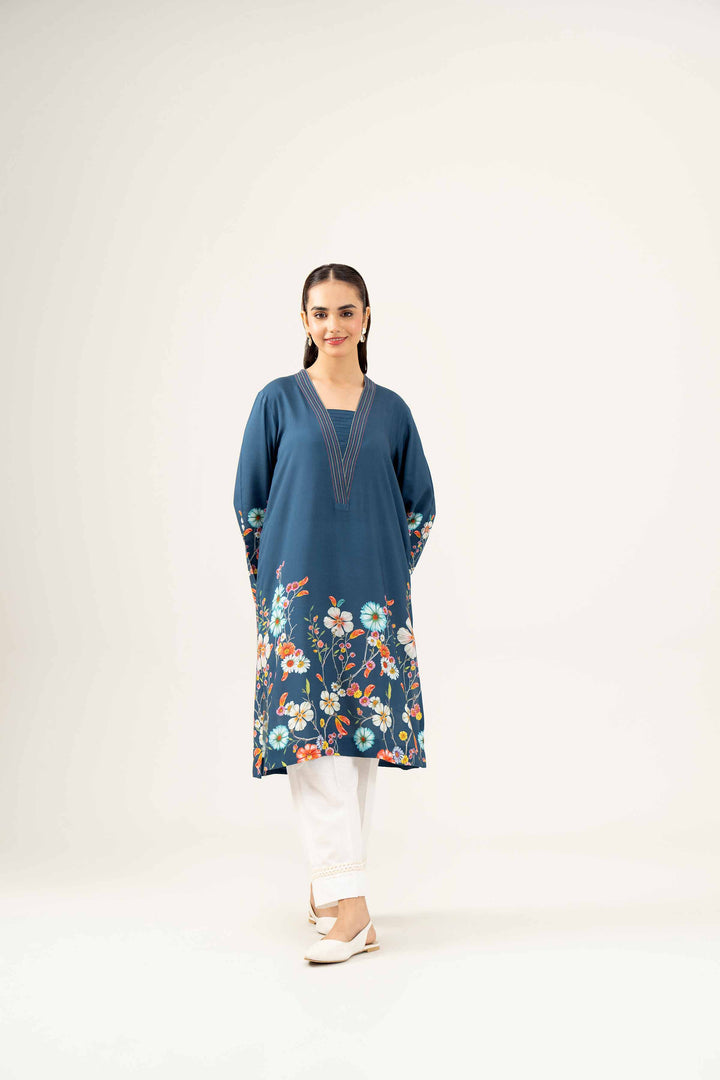 Navy Linen Printed Winter Tunic