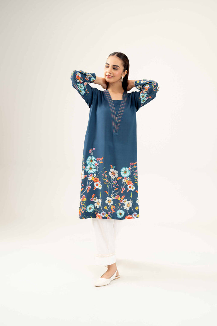 Navy Linen Printed Winter Tunic