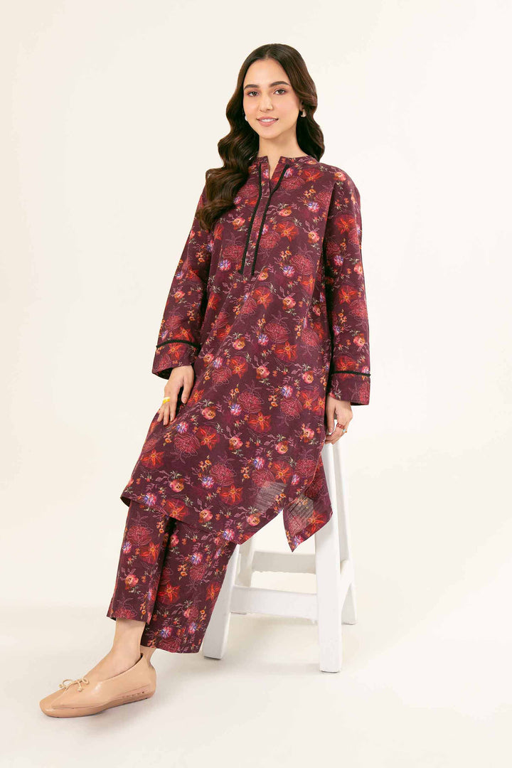 Printed Plum Khaddar Suit