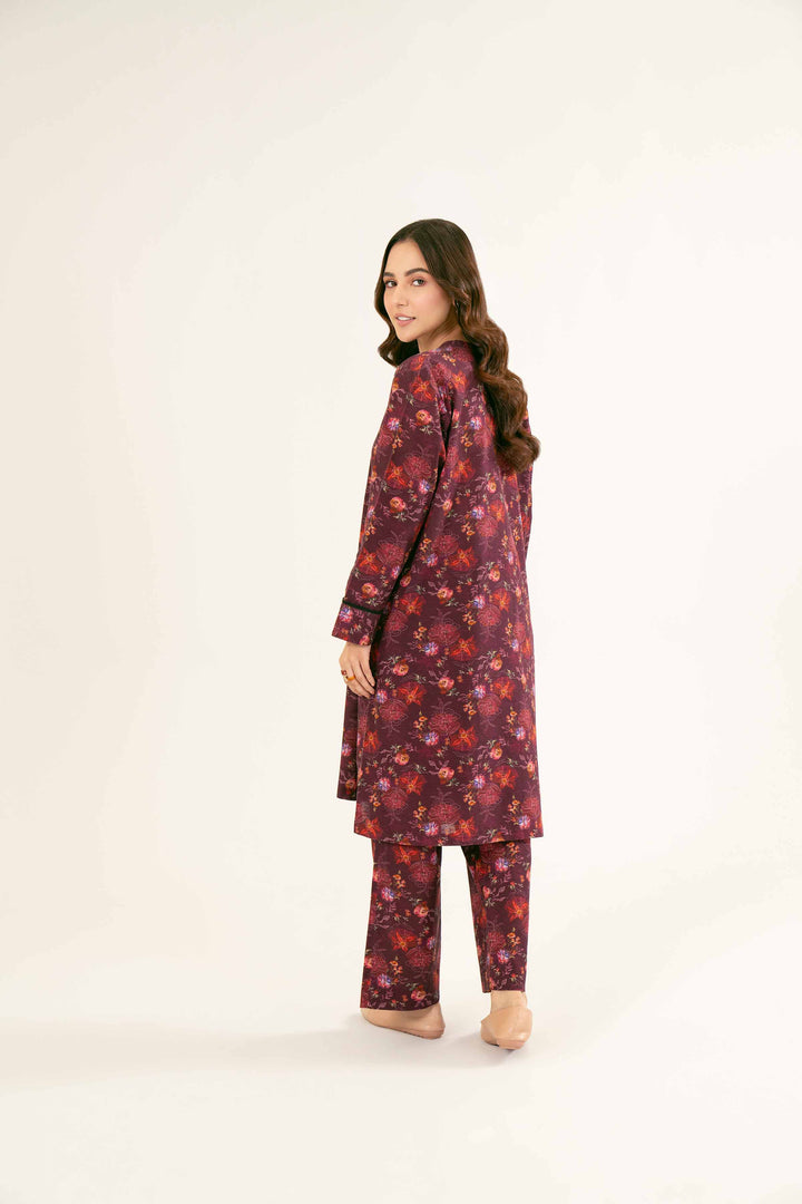 Printed Plum Khaddar Suit