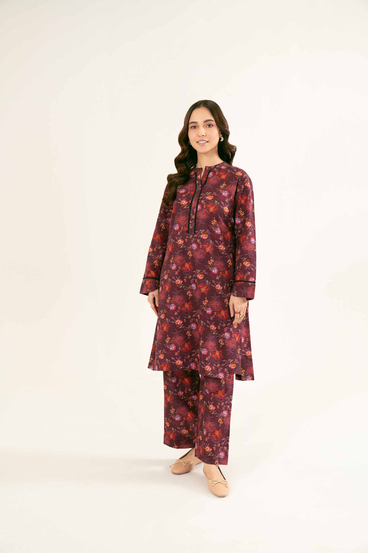 Printed Plum Khaddar Suit