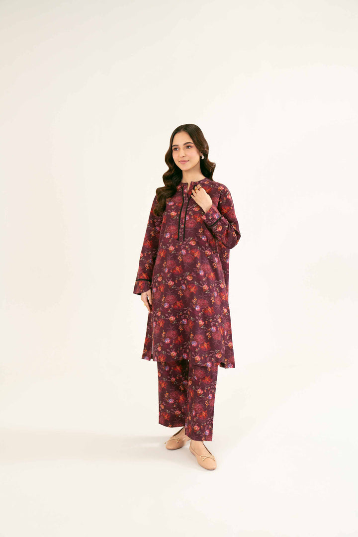 Printed Plum Khaddar Suit