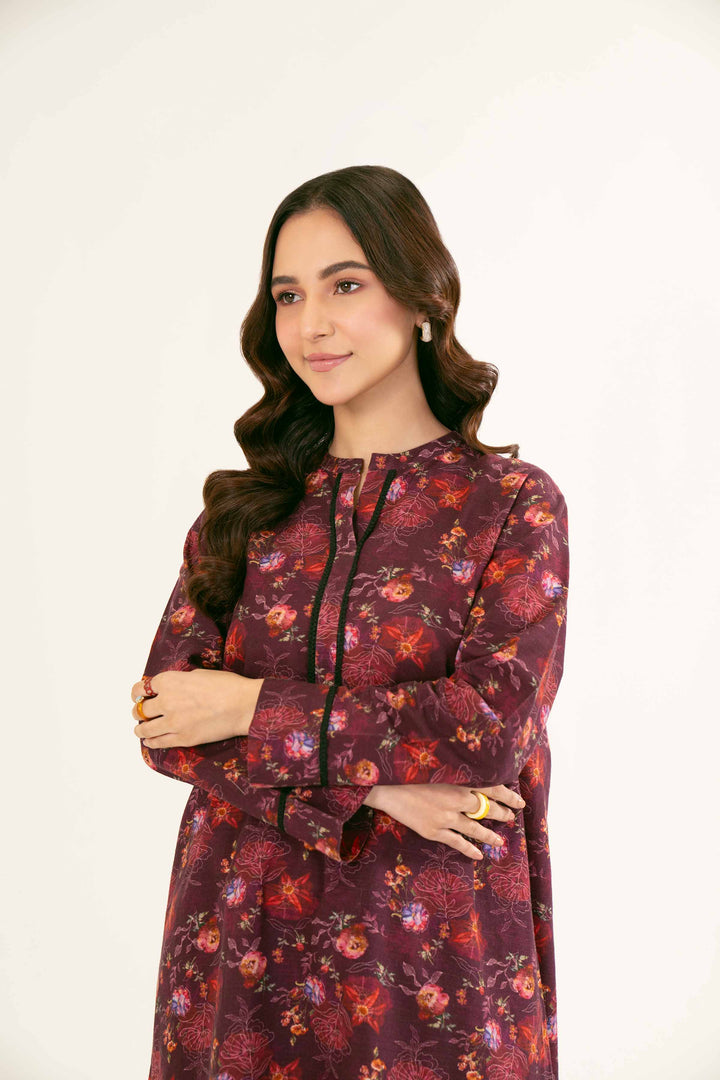 Printed Plum Khaddar Suit