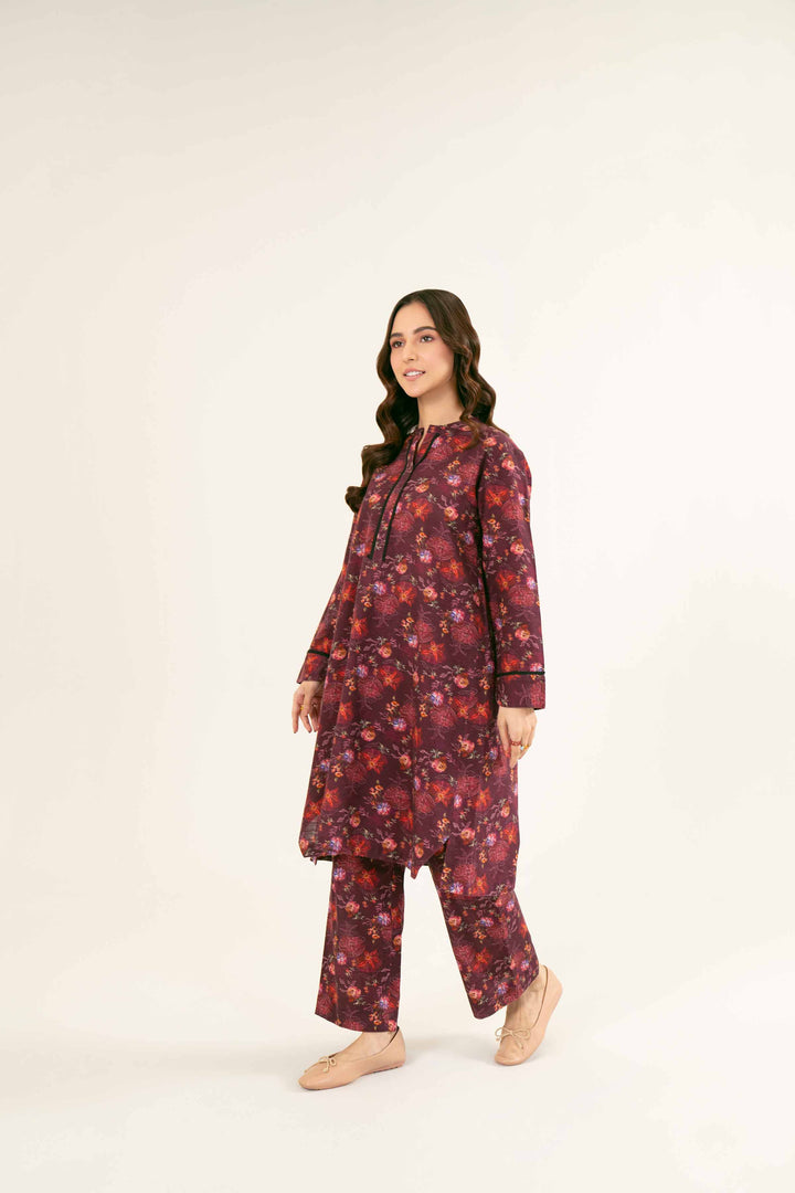 Printed Plum Khaddar Suit