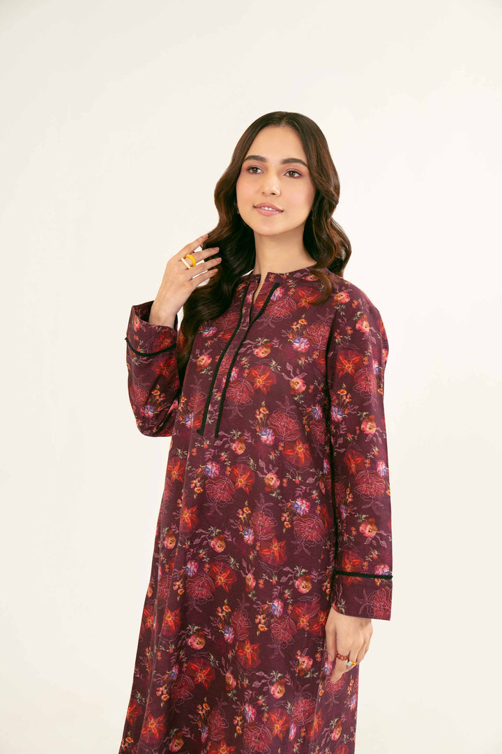 Printed Plum Khaddar Suit