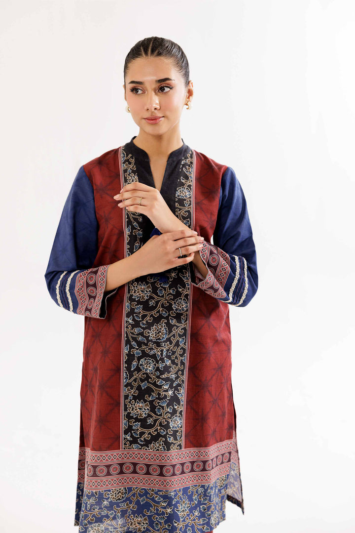 2 Piece Khaddar Maroon Printed Suit