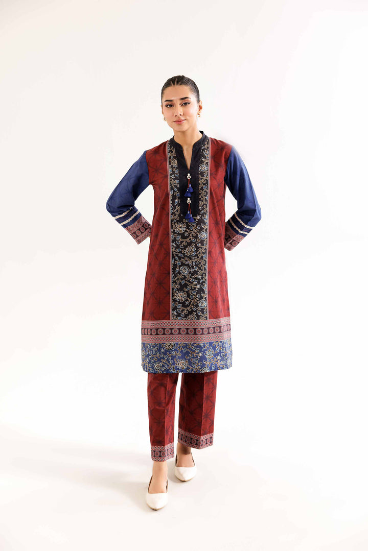 2 Piece Khaddar Maroon Printed Suit