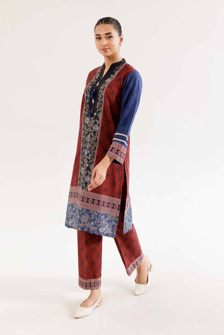 2 Piece Khaddar Maroon Printed Suit