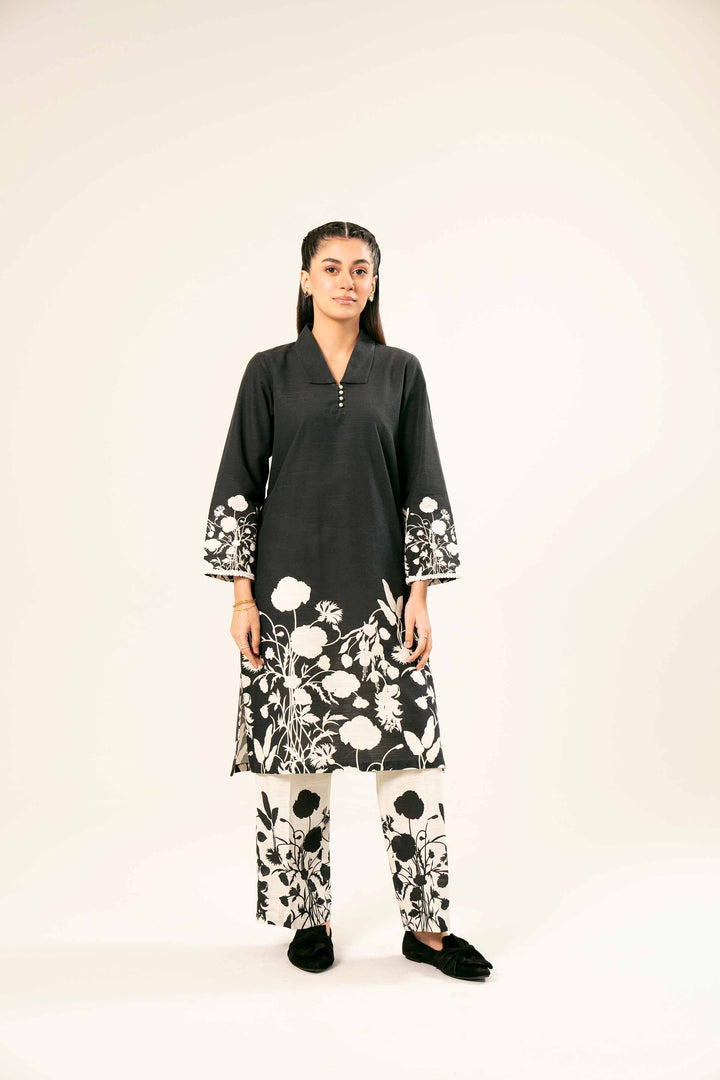 2 Piece Black & White Khaddar Suit