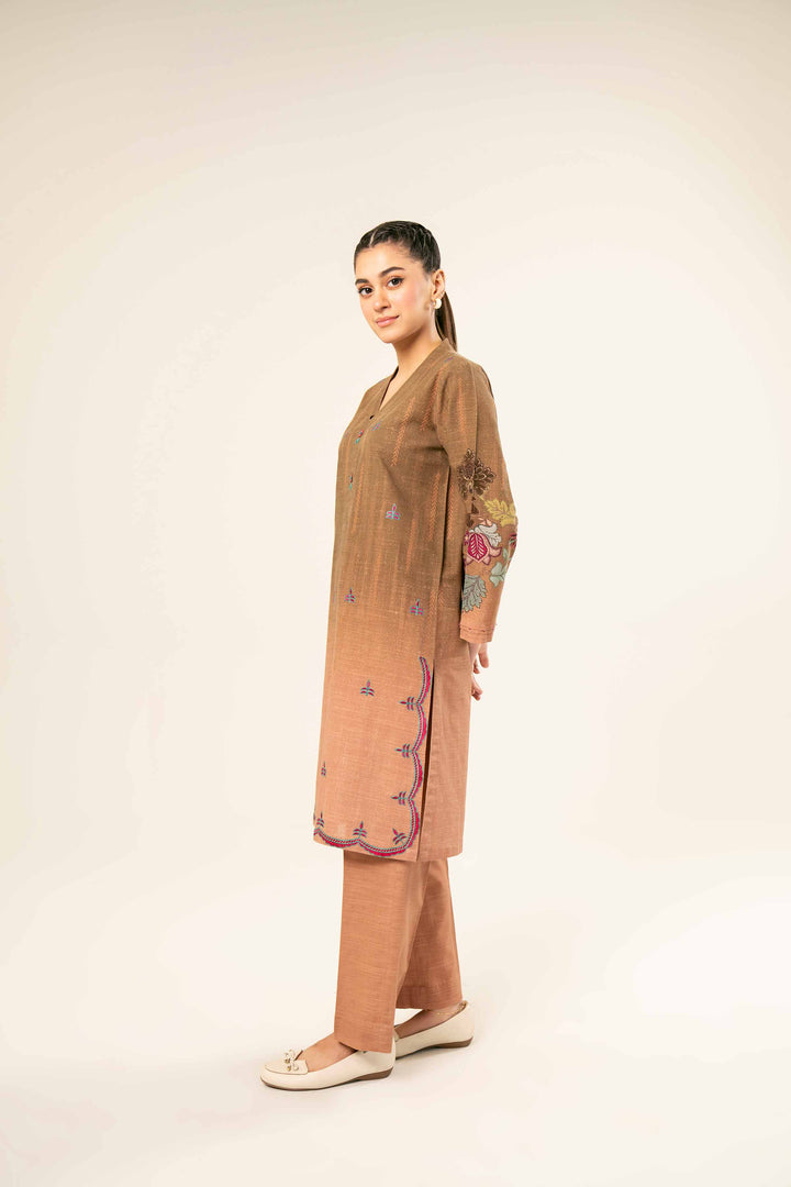 Printed Brown Khaddar Suit