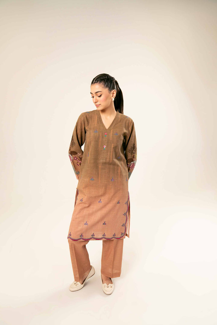 Printed Brown Khaddar Suit