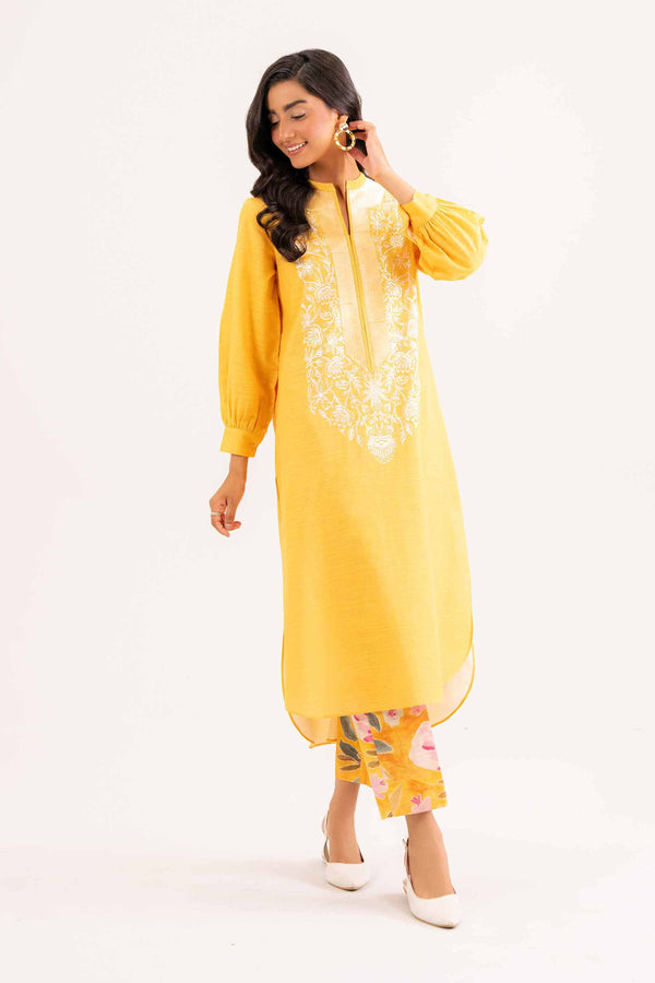 2 Piece Yellow Khaddar Suit