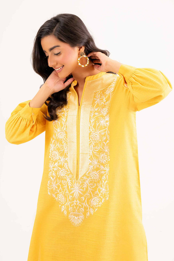 2 Piece Yellow Khaddar Suit