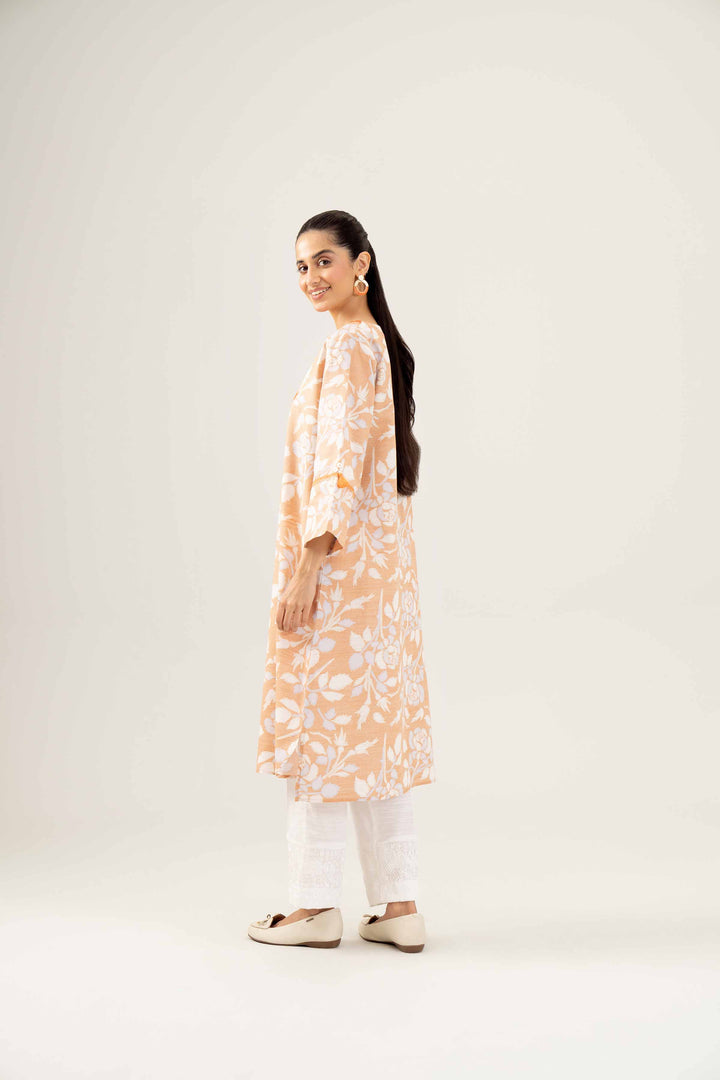 Printed Embroidered Orange Winter Khaddar Shirt