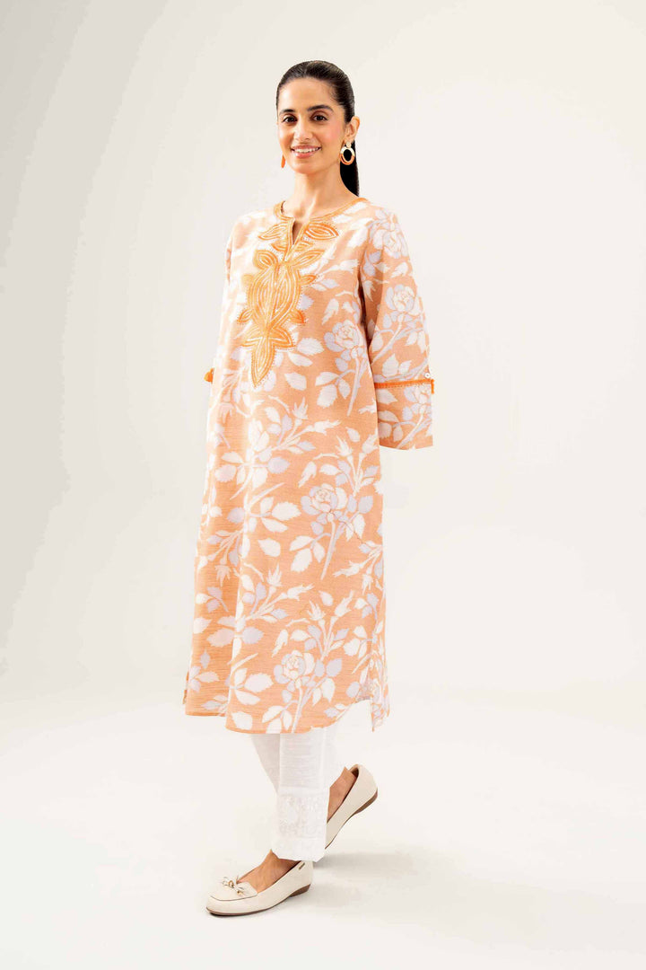 Printed Embroidered Orange Winter Khaddar Shirt