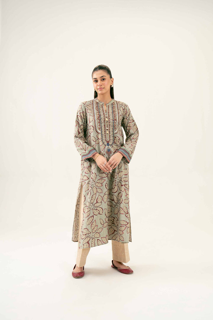 Printed Embroidered Green Winter Karandir Shirt