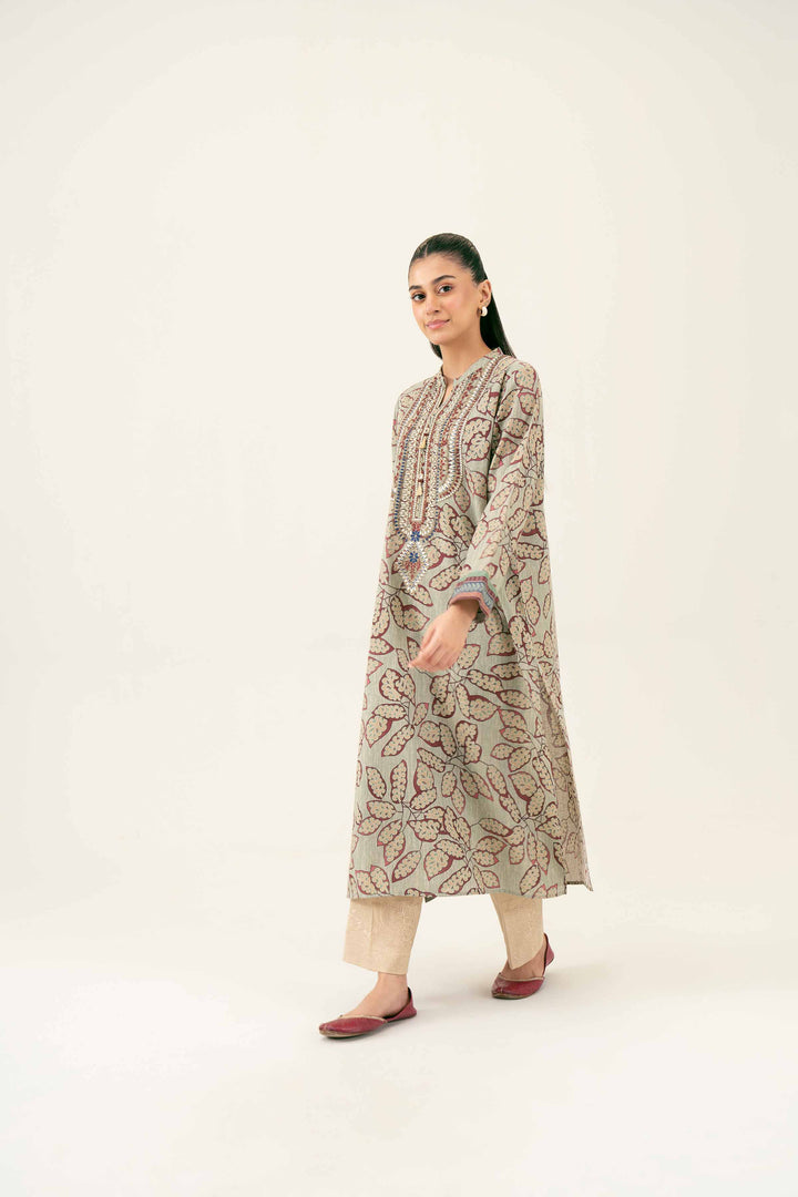 Printed Embroidered Green Winter Karandir Shirt