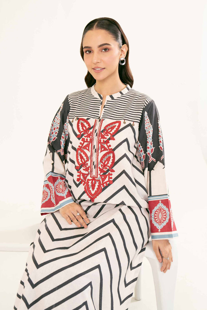 Printed Embroidered White Karandi Shirt