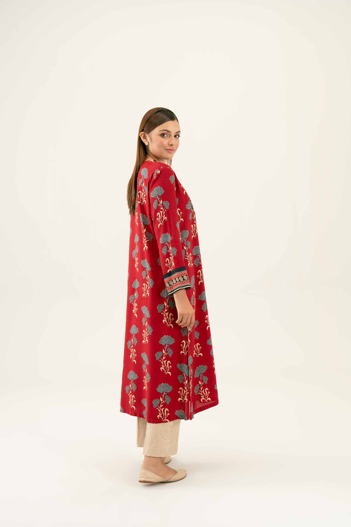 Printed Embroidered Maroon Winter Linen Shirt