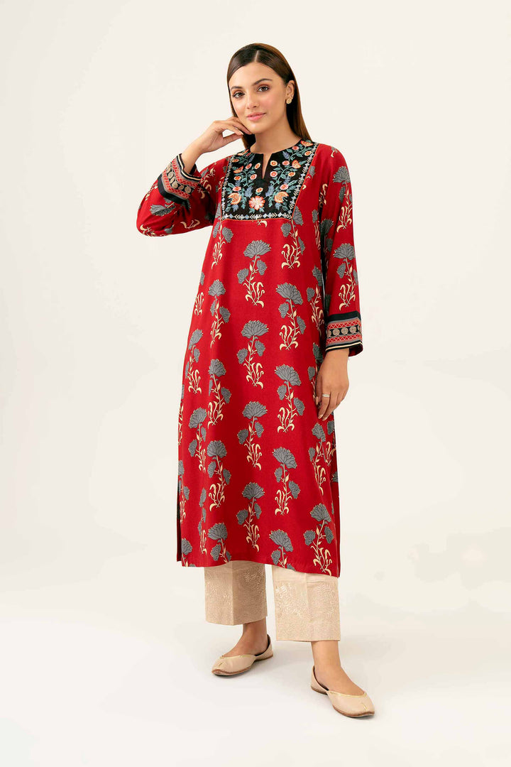 Printed Embroidered Maroon Winter Linen Shirt