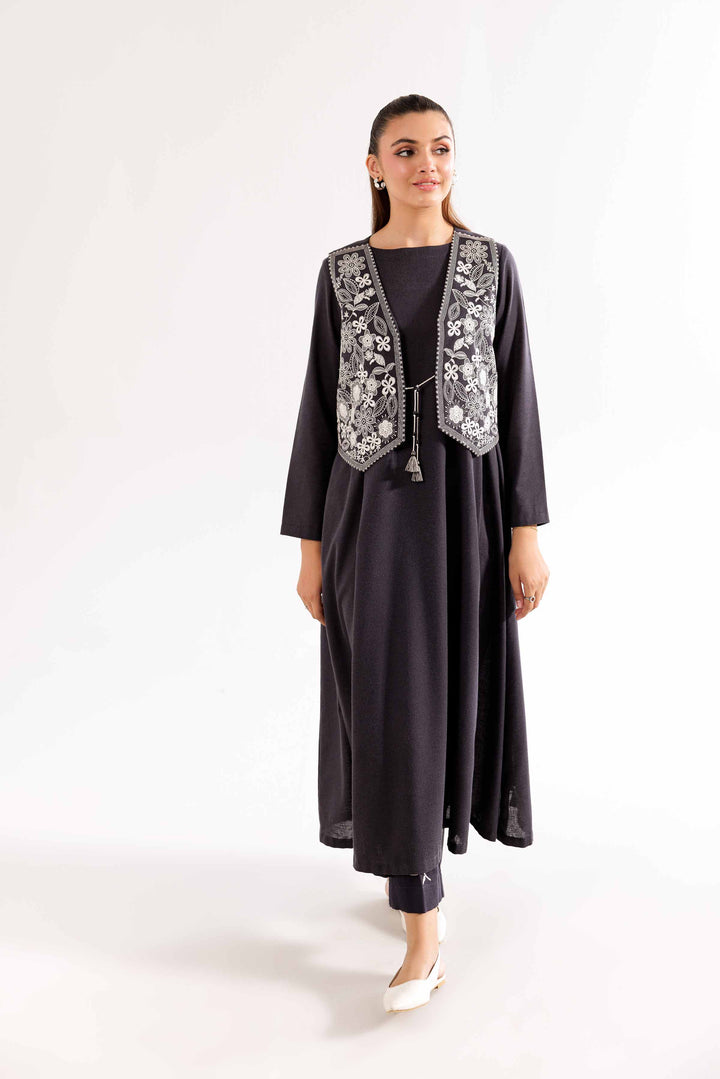 Printed Embroidered Black Karandi Suit