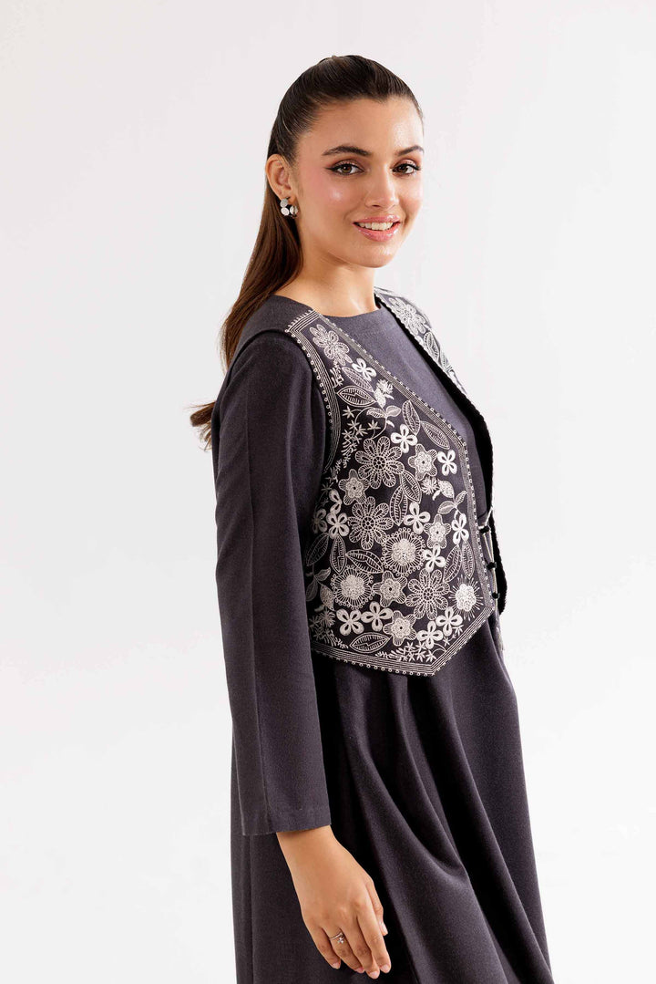 Printed Embroidered Black Karandi Suit