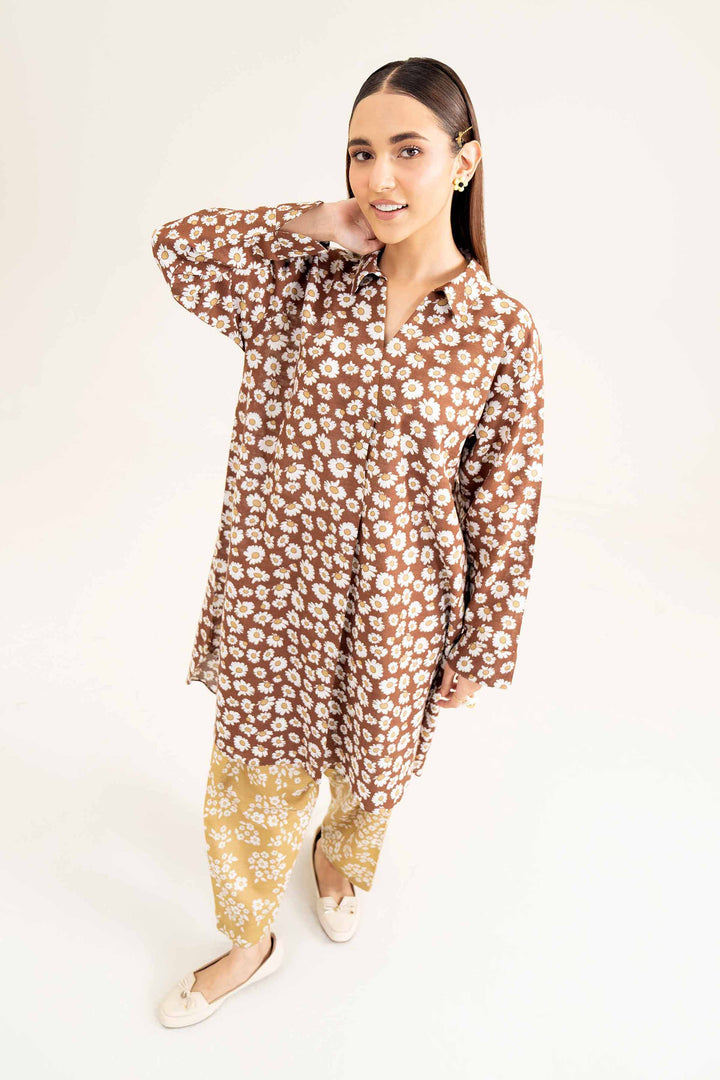 Brown & Mustard Printed Khaddar Winter Suit