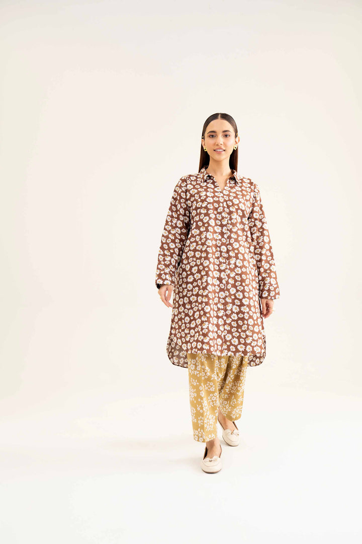 Brown & Mustard Printed Khaddar Winter Suit