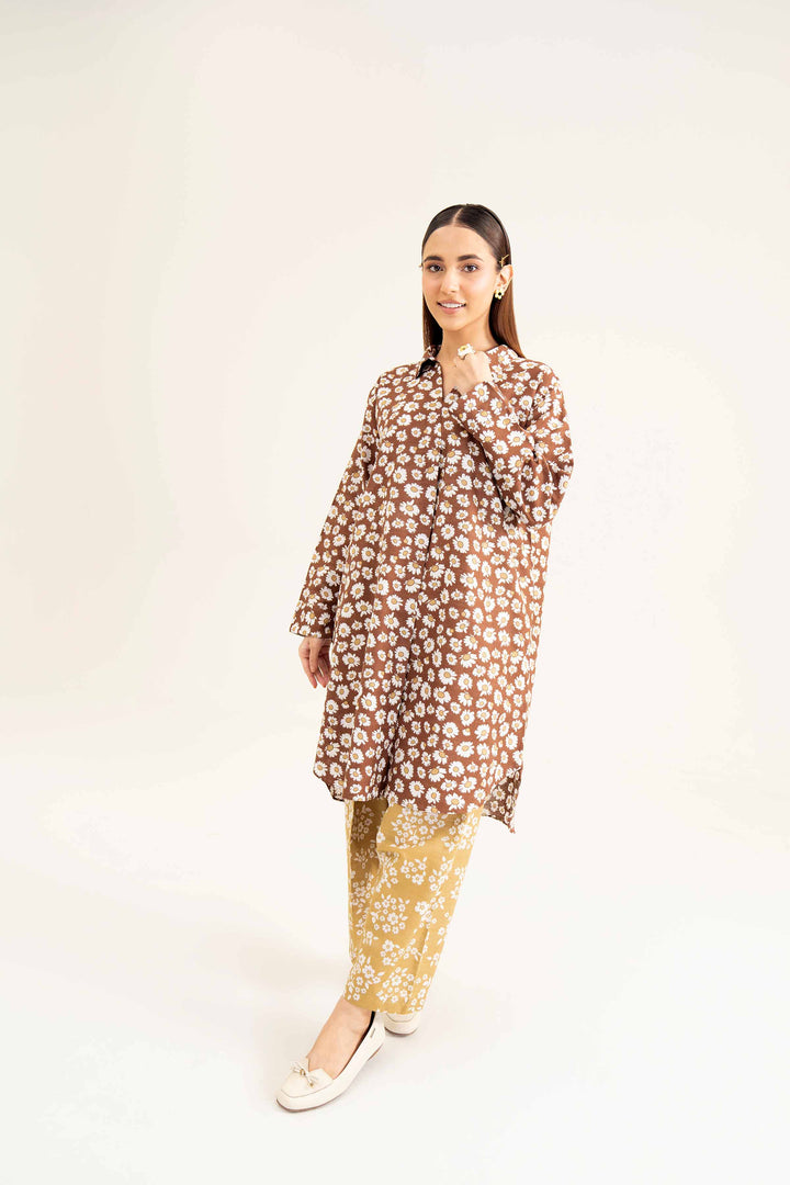 Brown & Mustard Printed Khaddar Winter Suit