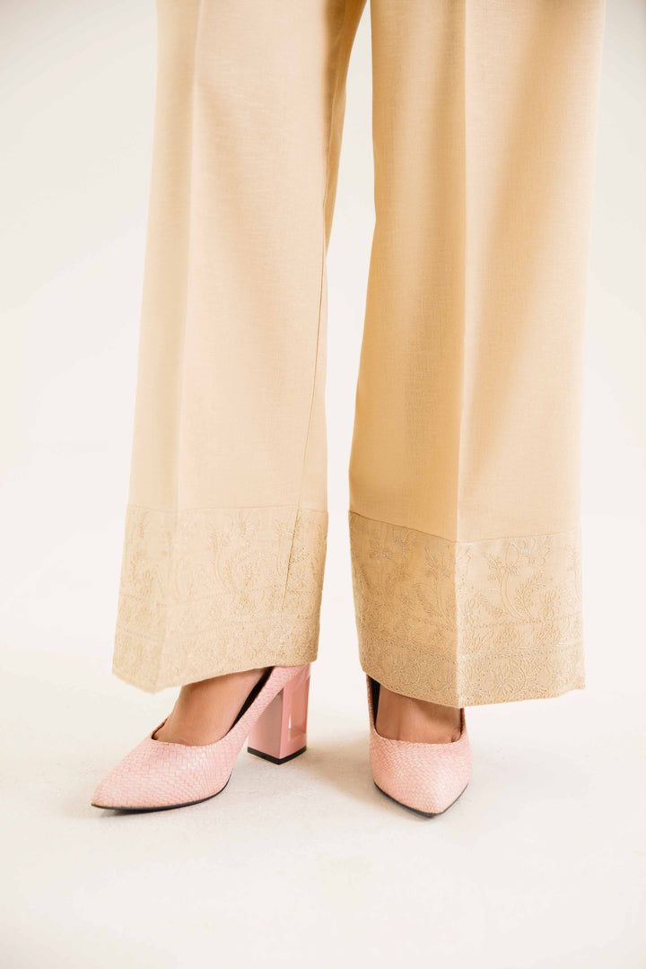 Beige Karandi Embroidered Winter Trousers