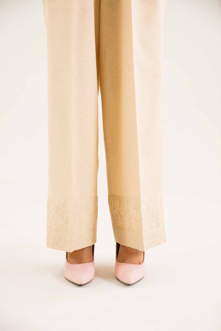 Beige Karandi Embroidered Winter Trousers