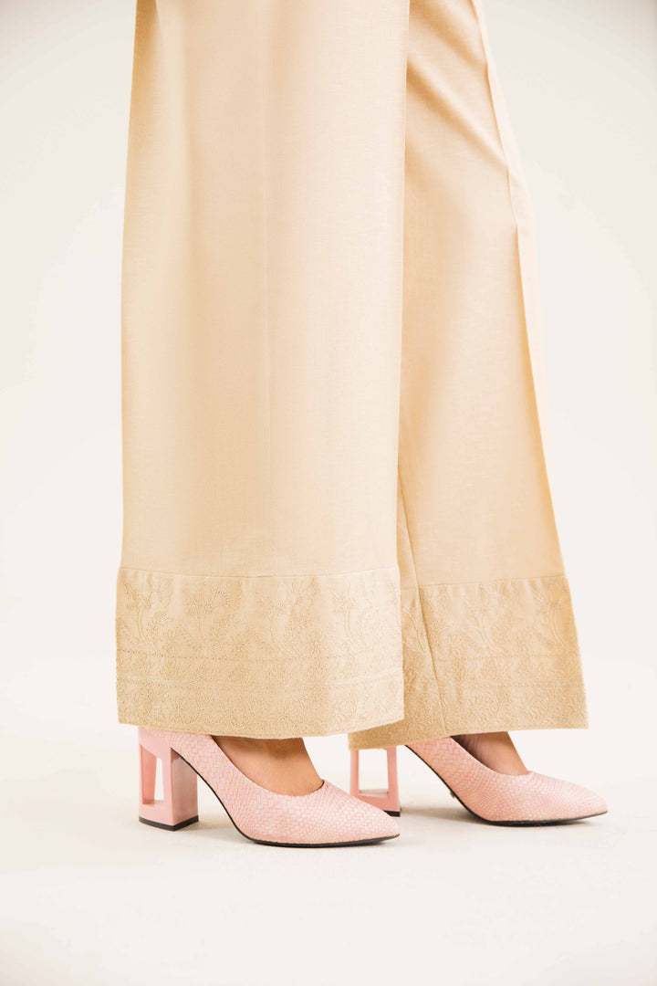 Beige Karandi Embroidered Winter Trousers