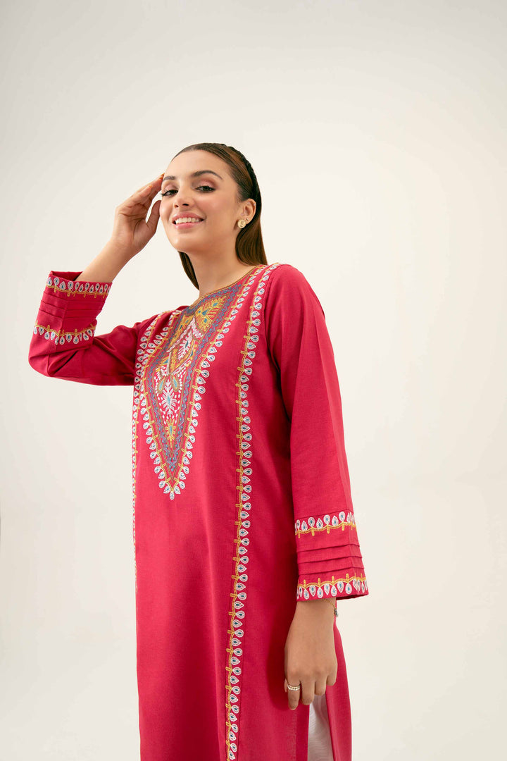 Pink Karandi Embroidered Winter Shirt